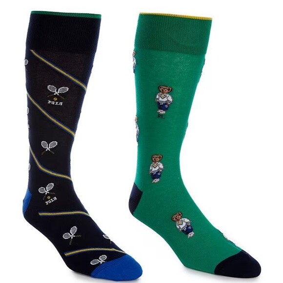 NWT  Polo Ralph Lauren Men's SOCKS 2-Pack  Athletic Club Mini Bears Dress crew - Picture 1 of 4